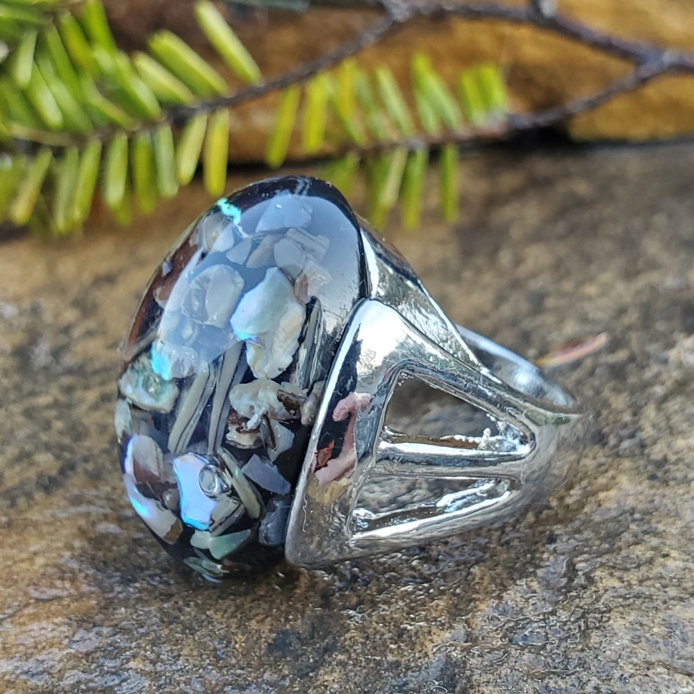 Silver natural crushed abalone ring size 7.5 - Picture 8 of 9